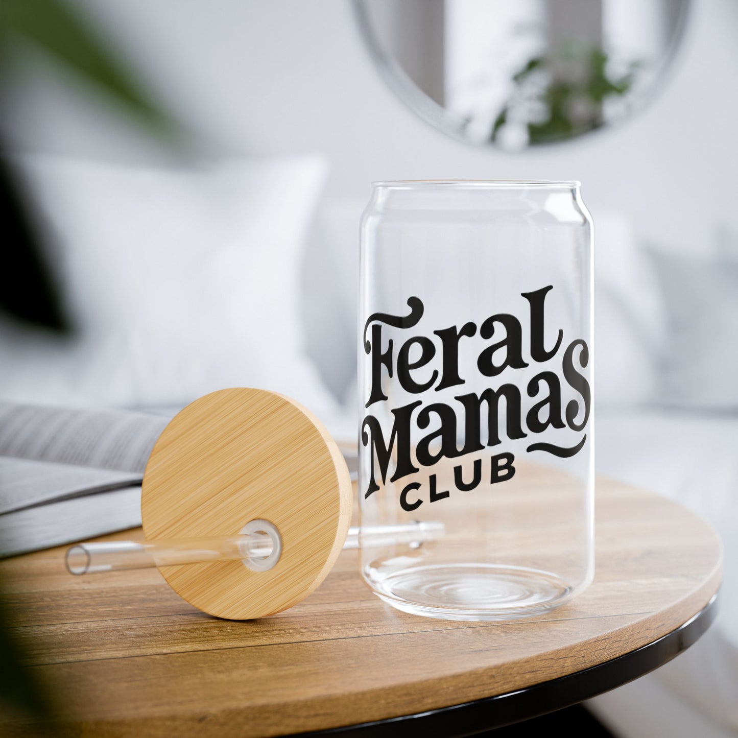 Feral Mamas Club Sipper Glass 16oz, Mama on the Go Iced Coffee Tea Tumbler, Travel Cup Gift for Mom, Fierce Mom Life Mug, Mom Life Glass