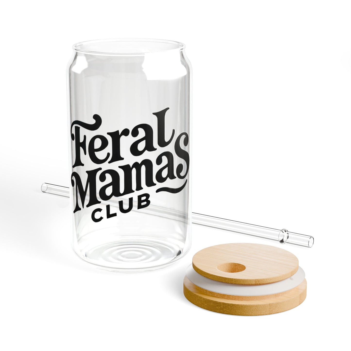 Feral Mamas Club Sipper Glass 16oz, Mama on the Go Iced Coffee Tea Tumbler, Travel Cup Gift for Mom, Fierce Mom Life Mug, Mom Life Glass