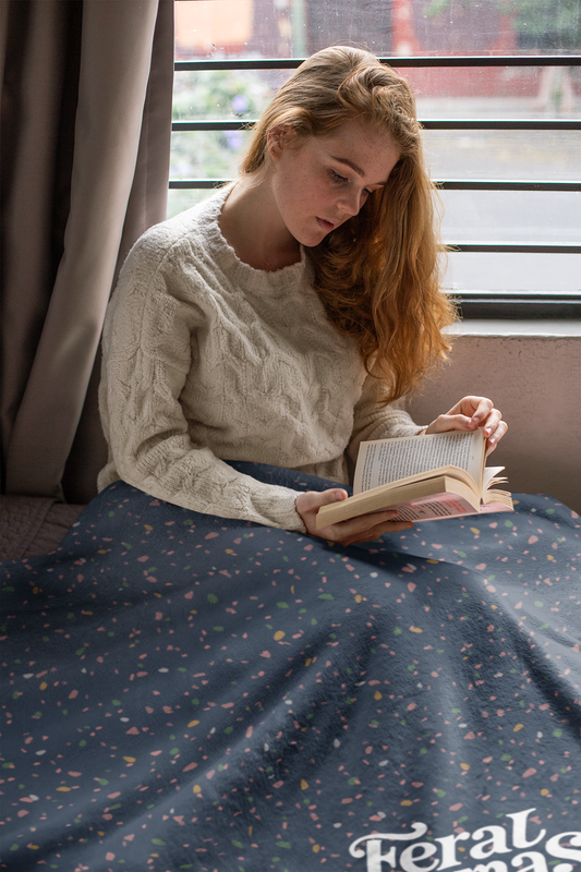 Fleece Sherpa Blanket - Feral Mamas Club Cozy Trendy Terrazzo Design, Rad Mom Gift, Cuddle Up Blanket, Reading Blanket, Home Decor Accent